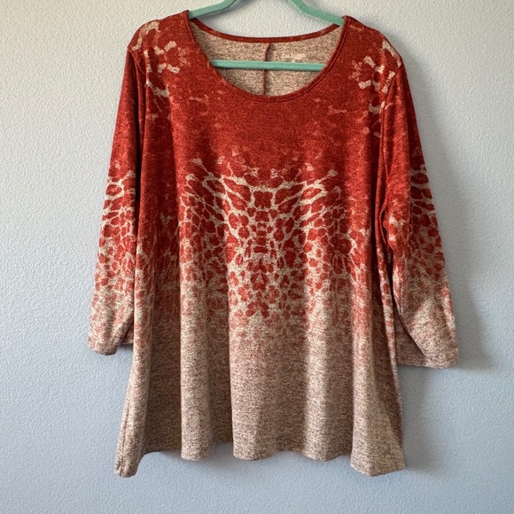 Kim Rogers Curvy Women's Animal print Orange Grey Ombré Knit Top, Plus Size 2X - Picture 2 of 9